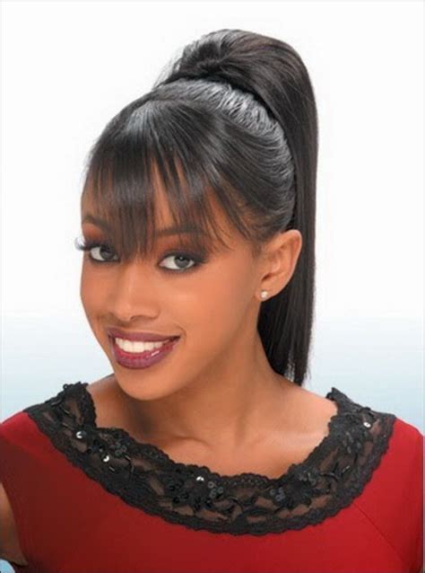 ponytail hairstyles with bangs for black hair